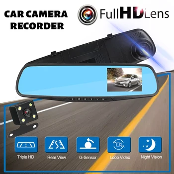 Car DVR Kaamera, 4,3-tolline Full HD 1080P Auto Andmeid Diktofoni Rearview Mirror Kriips Digitaalne videosalvesti Dual Lens Videokaamera