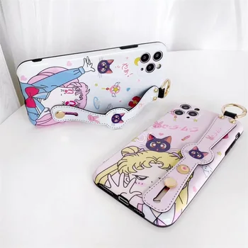 Cartoon armas Sailor Moon randme bracke Telefon Case For iphone 7 8 Plus X XS XR 11 Pro max SE2 Randme seista omanik Pehme Kaas coque