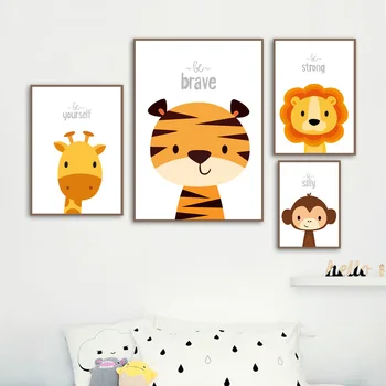 Cartoon Zebra Kaelkirjak, Lõvi, Tiiger Seina Art Lõuend Maali Nordic Plakatid Ja Pildid Loomade Seina Pildid Kids Room Decor