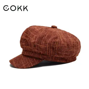 COKK Newsboy ühise Põllumajanduspoliitika Kaheksanurkne Müts Müts Naiste Sügis-Talve Mütsid Naiste Mood Vintage Gorro Casquette Barett Naine