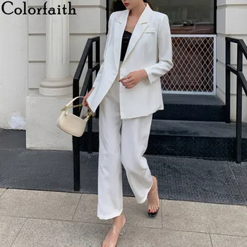 Colorfaith 2020. aasta Uus Suvi Sügis Naiste Komplektid 2 Töö Sobitamine Vabaaja Püksid Kõrge Vöökoht Office Lady Triibuline Elegantne Ülikond WS20008