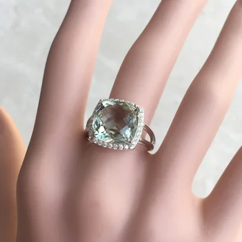 CSJ Elegantne roheline ametüst ringi padi cut12mm gemstone sõrmused 925 sterling hõbe peen ehted naistele tüdruk kinkekarbis