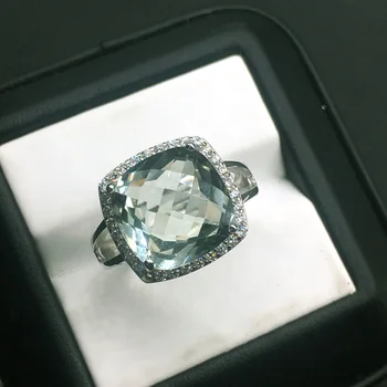 CSJ Elegantne roheline ametüst ringi padi cut12mm gemstone sõrmused 925 sterling hõbe peen ehted naistele tüdruk kinkekarbis