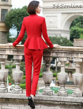 Daamid Office Elegantne Punane Ametlik OL Stiile Äri-Sobib Püksid ja Jakid Pantsuits Naiste Sügis-Talv Bleiserid Komplekt