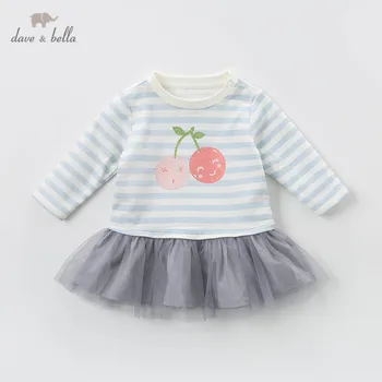 DBZ13682-2 dave bella kevadel beebi tüdruk on printsess triibuline silma kleit laste mood pool kleit lapsed imiku lolita riided