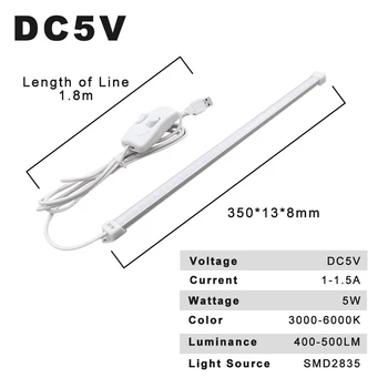 DC5V LED Riba Põleb 1-1.5 USB LED All Kapis Light 5W lugemislamp 35cm Kapp Tuled Adapter Power Bank autolaadija