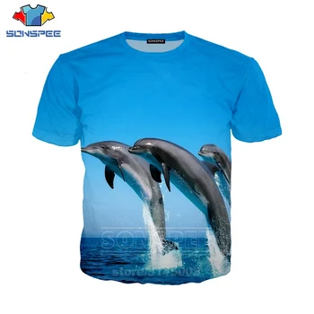 Delfiinid T-Särk SONSPEE Casual Meeste ja Naiste Loomade Dressipluus 3D Print Lühikesed Varrukad Hip-Hop Streetwear Tops O Kaela Pullover C103-1