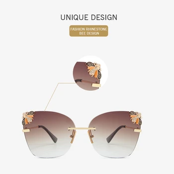 DENISA Luksus Brändi Rimless Mesilaste Päikeseprillid Naistele 2019 Itaalia Disainer Uus Mood Cat Eye Päikeseprillid Daamid UV Kaitse G31259