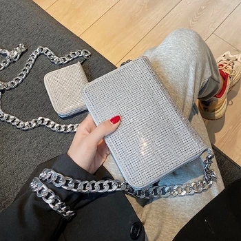 Diamond Mini Square Crossbody kott 2020 New Kõrge kvaliteediga PU Nahast Naiste Disainer Käekotis Paks Kett Õlal Messenger Kott