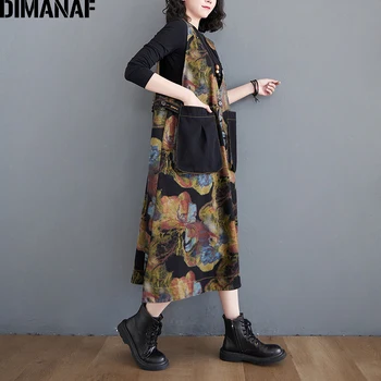 DIMANAF Pluss Suurus Naiste Kleit Vintage Elegantne Daam Vestido Varrukateta Õie Printida Denim Kevadel Teksad Kleit 2021 Naiste Rõivad