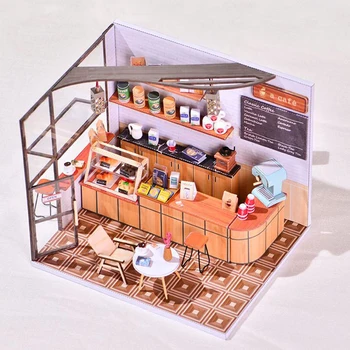 DIY Nukumaja Komplekt koos LED Cafe kohvikus Puidust Mudel Hoone Kingitus