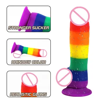 DopaMonkey Dildo Rainbow Värvi Iminapp Naissoost Masturbatsioon Simulatsiooni Peenis Seksi Toote Silikoonist Dildo Mänguasi Naistele Kukk