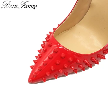 Doris Fanny Punane Naiste kõrged kontsad pumbad 12cm naastrehvid kontsad kingad suurus 43 Daamid pool kleit kingad