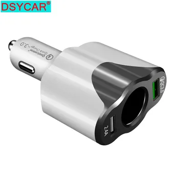DSYCAR 3 In 1 QC3.0 autolaadija Adapter sigaretisüütaja Pessa Splitter 30W Dual USB Quick-Charge USB 3.0 Ühilduv