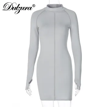 Dulzura segast tahke naiste hall mini kleit venitada pikad varrukad bodycon seksikas streetwear 2020. aasta sügis-talve riided, vabaaja klubi