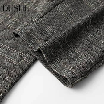 DUSHU Pluss suurus kõrge vöökoht ruuduline vabaaja püksid capri Naiste streetwear elegantne pikad püksid Sügis-talvine naiste ülikond püksid