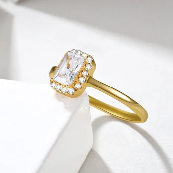 E Ehteid, Sterling Hõbe 925 Sõrmus 14K kullatud Ruut Valge Tsirkoon Gemstone Engagement Rõngad Naiste Mood abielusõrmus