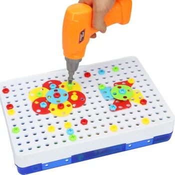 Ehitusplokid Electric Drill Mänguasi Lastele Varakult Hariduslik Mänguasi Kokku Pandud Mosaiik Puzzleed Mängud Teeselda Mängida Mänguasi Lastele Kingitus