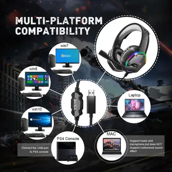 EKSA E1000 Gaming Kõrvaklapid 7.1 Virtual Surround Wired Gaming Headset Bass Kõrvaklapid Koos Mikrofoniga Flash LED Valgus PC PS4 Gamer
