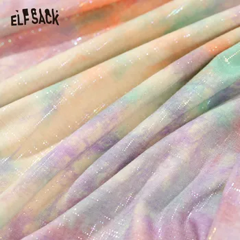 ELFSACK Värviline Graafiline Tie-Dye Vabaaja Harajuku T-Särgid Naistele 2020. Aasta Suvel ELF-Lühikesed Varrukad-korea, Daamid iga Päev Moe-Tops
