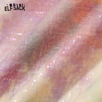 ELFSACK Värviline Graafiline Tie-Dye Vabaaja Harajuku T-Särgid Naistele 2020. Aasta Suvel ELF-Lühikesed Varrukad-korea, Daamid iga Päev Moe-Tops