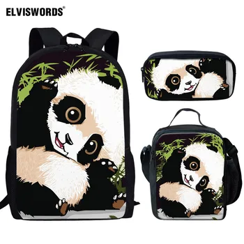 ELVISWORDS Poiss Kotid Armas Panda Print koolikotid Komplekt Tüdrukutele, Poistele Õpilase Tagasi T Kooli Seljakotid reisikott Pen Case 3tk