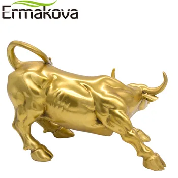 ERMAKOVA Golden Messing Laadimine aktsiaturg Bull Figuriin Wall Street Bull Ox Kuju Feng Shui Scuplture Home Office Decor
