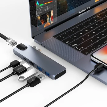 Ethernet docking station USB-C Splitter for Mac Book Thunderbolt 3 Docking Station Dual Tüüp C macbook air 2020