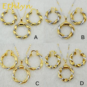 Ethlyn Uute tulijate Etioopia topelt värvi Ring kaelakee, kõrvarõngad, komplektid Kulla Värvi Dubai/Aafrika/Eritrea ehted naistele S20