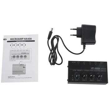 Eu Pistik,Ha400 Ultra-Kompaktne 4 Kanalit Mini o Stereo Kõrvaklappide Võimendi Koos Power Adapter, Black