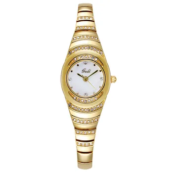 Fashion Business Naiste Brändi Vaadata Kulla Roostevabast Terasest Luksuslik Kuldne Kristall Watch Väike Bänd Mini Elegantsed Daamid Randmele käekella