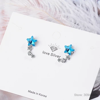 Fashion Sinine Tsirkooniumoksiid Star 925 Sterling Silver Kõrvarõngad Naistele sterling-silver-ehted Väike Kõrvarõngas Trukid