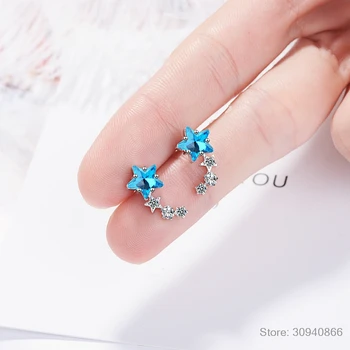 Fashion Sinine Tsirkooniumoksiid Star 925 Sterling Silver Kõrvarõngad Naistele sterling-silver-ehted Väike Kõrvarõngas Trukid