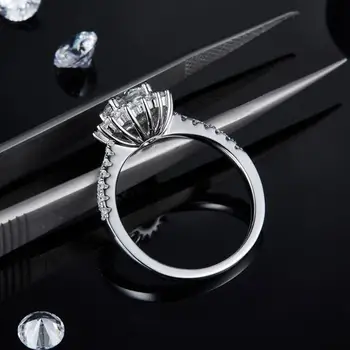 GEM BALLETT 925 Sterling Silver Ring Sun Flower Moissanite Ring 1.0 Ct 6,5 mm VVS1 Moissanite Teemant Engagement Rõngad Naistele