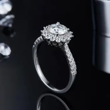 GEM BALLETT 925 Sterling Silver Ring Sun Flower Moissanite Ring 1.0 Ct 6,5 mm VVS1 Moissanite Teemant Engagement Rõngad Naistele