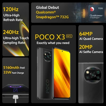 Globaalne Versioon Xiaomi POCO X3 NFC 6GB 128GB Mobiiltelefoni Snapdragon 732G 64MP Quad Kaamera Nutitelefoni 6.67