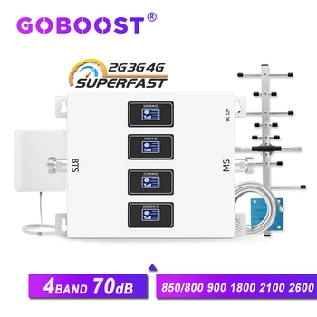 GOBOOST 70dB 4-band signaali korduva gsm 2g 3g 4g võimendi 3g 850 LTE 800 900 1800 2100 2600 repeater mobiiltelefoni signaali antenni