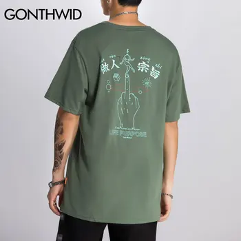 GONTHWID Hiina Tähtedega Middle Finger Print Streetwear Tshirts Hip-Hop Hipster Vabaaja Lühikesed Varrukad Punk Rock Tees Särgid Meestele