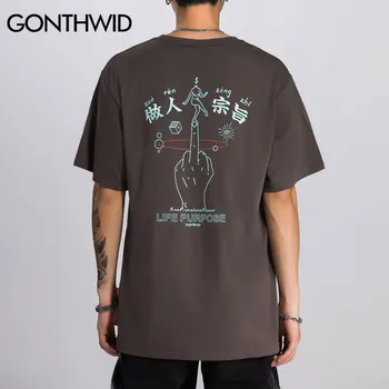 GONTHWID Hiina Tähtedega Middle Finger Print Streetwear Tshirts Hip-Hop Hipster Vabaaja Lühikesed Varrukad Punk Rock Tees Särgid Meestele