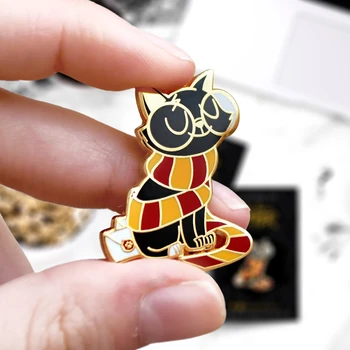 Gryffindors Magic Kass Raske Emailiga Pin-Armas Karikatuurid Loomade Sall Musta Kassi Kuldne Pross Mood Seljakott Pin-Decor Ainulaadne Kingitus