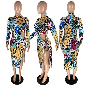 HAOYUAN Seksikas Leopard Printida Lõhik Bodycon Midi Kleit Langevad Kleidid Naistele Sidemega Mood Vestido Õhtul Pool Klubi