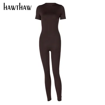 Hawthaw Naiste Mood Suvel Lühikesed Varrukad Bodycon Soild Värvi Õhuke Kombekas Romper Üldine 2021 Naiste Riided Streetwear