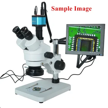 Hayear Simul-Fookuskaugus 7X-45X Stereo Trinocular Mikroskoobi Suurendus 1/2 CTV C-mount 144 LED-Rõngas Valgus Seista PCB THT Jootmine