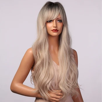HENRY MARGU Hele Blond Ombre Laineline Parukad Sünteetilisest Looduslikud Juuksed Parukad Naiste Pikk Cosplay Parukad Bangs kuumakindel