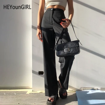 HEYounGIRL Elegantne Vabaaja Musta Triibulised Püksid Kõrge Vöökoht Ülikond Püksid Naiste Korea Fashion Ladies Püksid Taskud Streetwear 2019