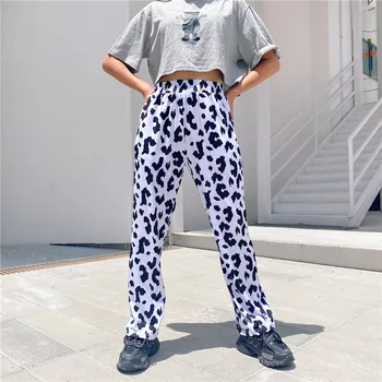 HEYounGIRL Korea Lehm Loomade Prindi Püksid Naiste Vabaaja Lahti Kõrge Vöökoht Pikki Pükse, Naiste Must-Valge Kottis Joggers Streetwear
