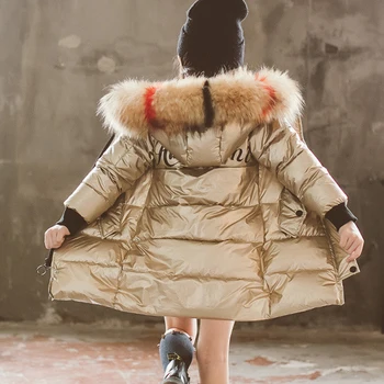 HH vene Väikelapse tüdruk talvel hõbedane parka päris karvase kapuutsiga mantel lapsed snowsuits talvel Teismeline pikk sulejope 4 6 12 aastat