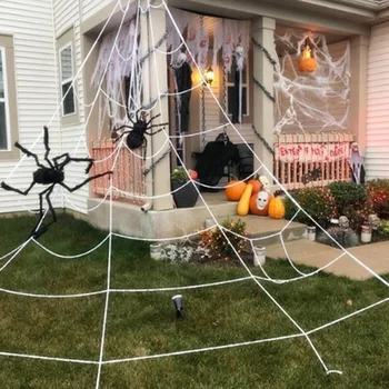 Hiiglaslik Valge Spider Web Ämblikuvõrgud, Kaunistused Väljas Aed Õue Kodus Kummitab Halloween Decor Rekvisiidid