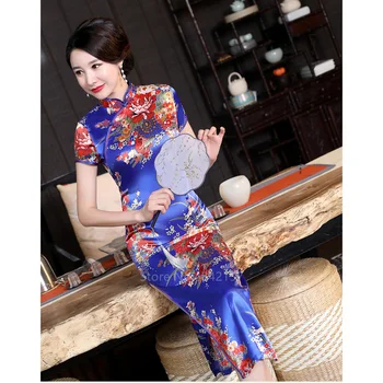 Hiina Traditsiooniline Clohting Täiskasvanud Naised Pulmapidu Plekk Silk Õie Trükitud Elegantne Pingeline Split Seksikas Kleit Pluss Suurus