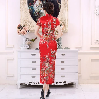 Hiina Traditsiooniline Kleit Flower Print Elegantne Lühike Varrukas Cheongsam Seista Krae Pingeline Bodycon Kleit Cheongsam Naiste Kleit